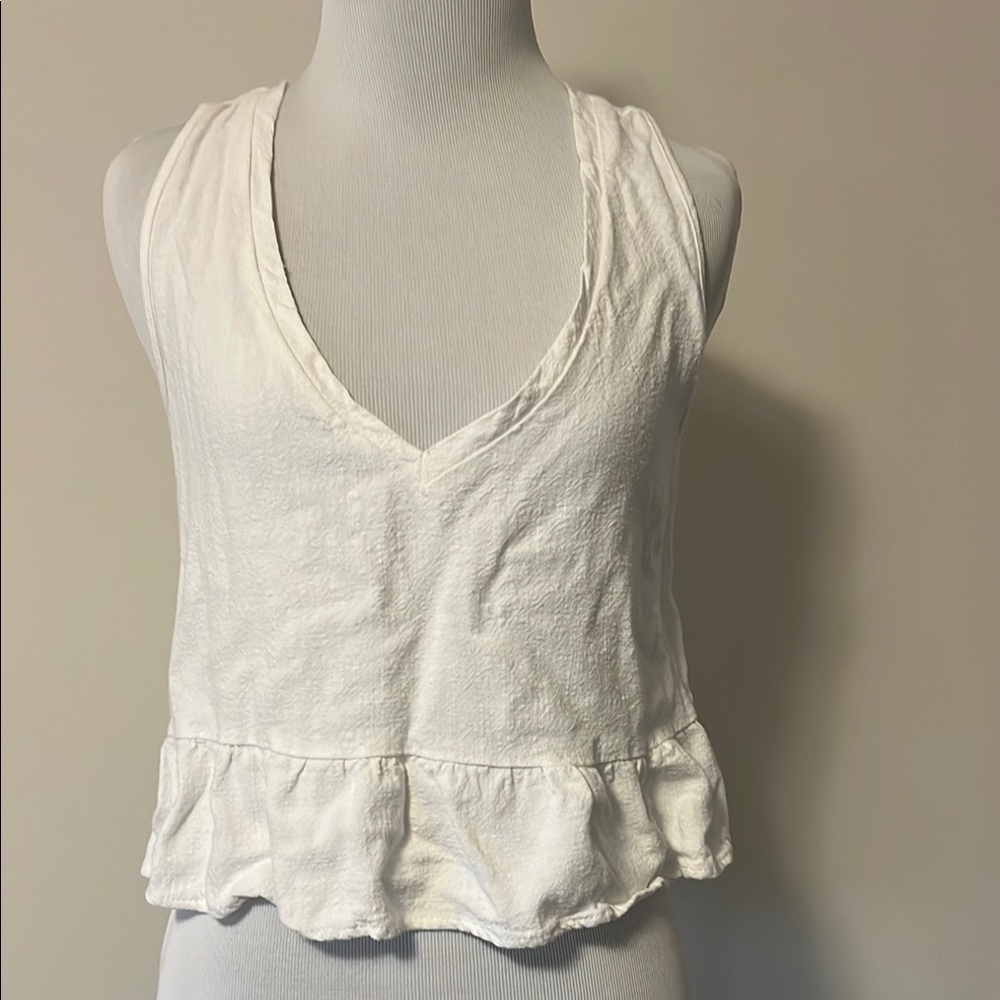 La Hearts White Ruffled Crop Tank Top